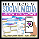 Nonfiction Reading Comprehension Article and Activities - Social Media Effects