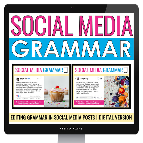 Grammar Bell Ringers - Editing Social Media Posts Digital Task Card Activity