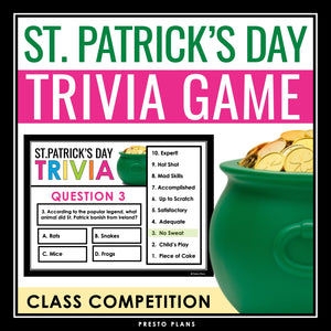 St. Patrick's Day Trivia Game - Classroom Competition Interactive Holiday Game