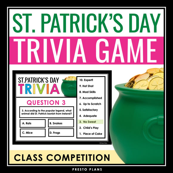 St. Patrick's Day Trivia Game - Classroom Competition Interactive Holiday Game