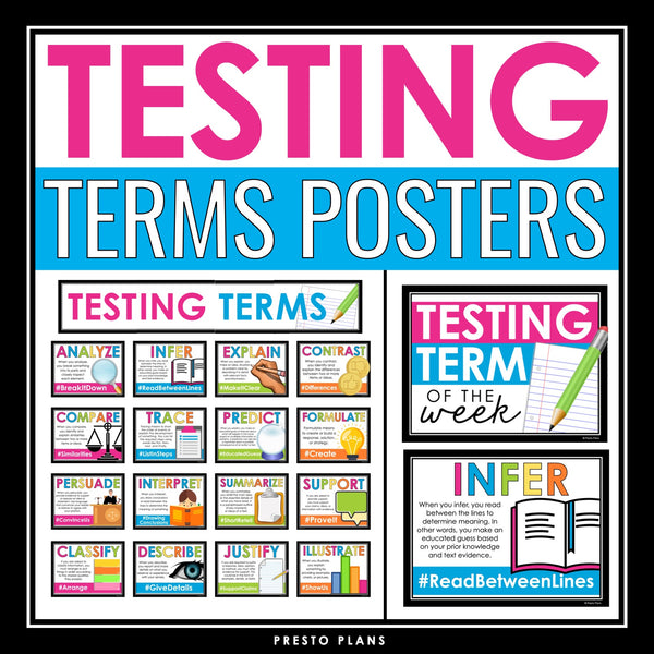Standardized Testing Terms Posters and Activity - Test Prep Bulletin Board Decor