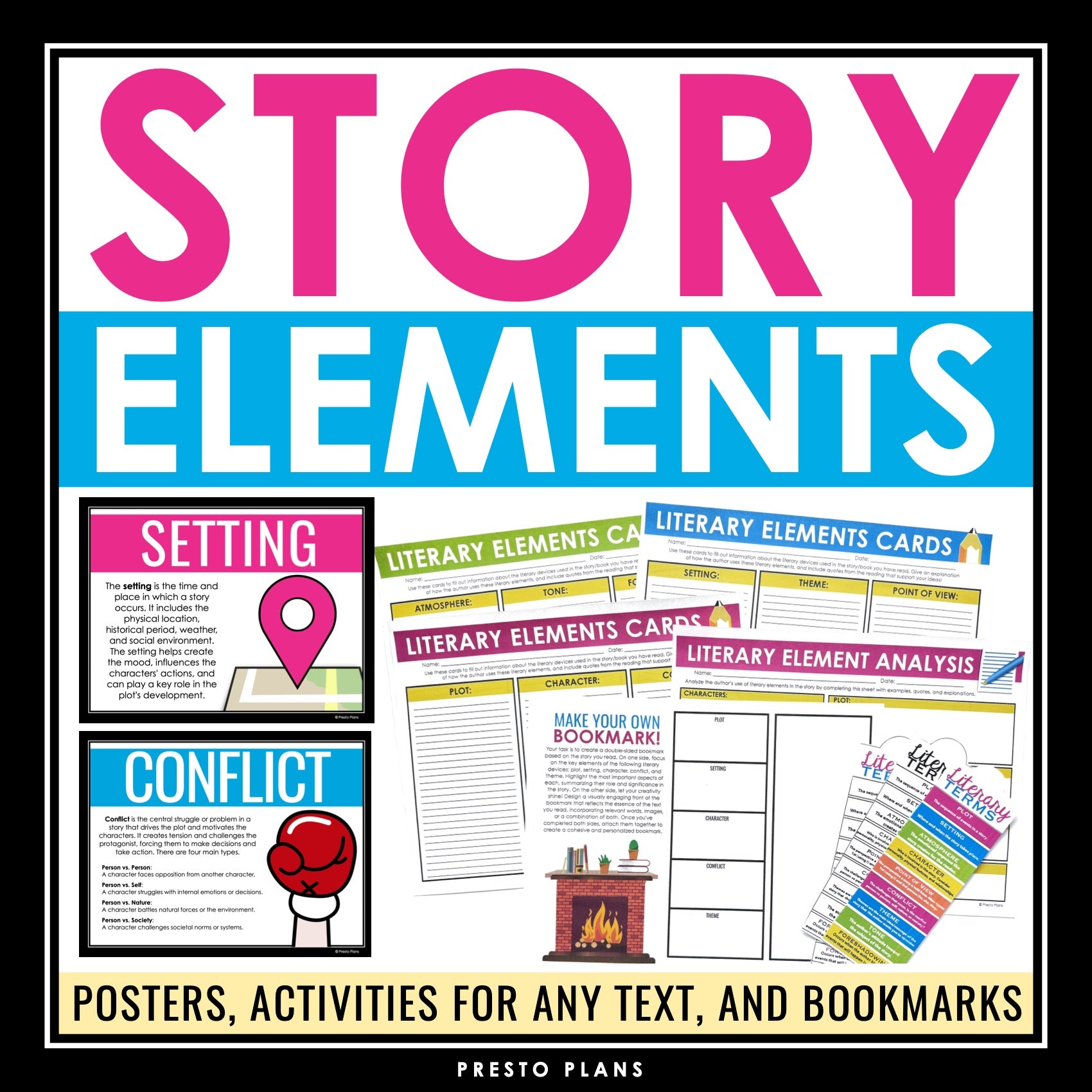 Story Devices Story Elements Posters and Activities - Fiction Literary Devices Bulle ...