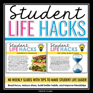 Student Life Hacks – Weekly Bell Ringers SEL, Habits, Friendships & Organization