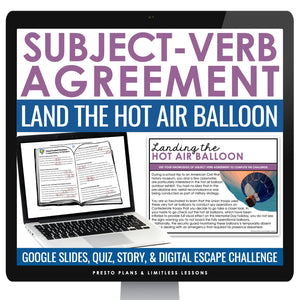 Subject Verb Agreement Grammar Escape Room Digital Activity, Slides, & Quiz