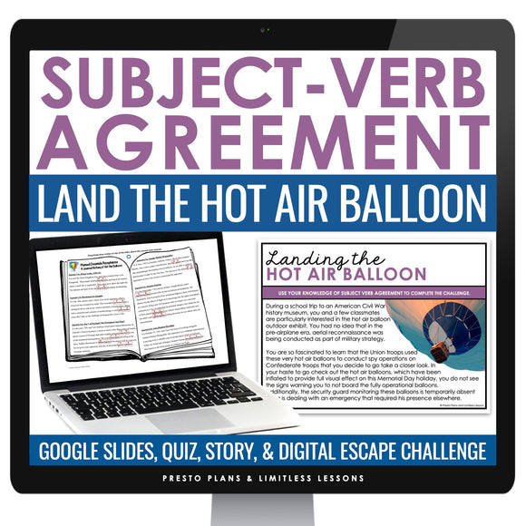 Subject Verb Agreement Grammar Escape Room Digital Activity, Slides, & Quiz