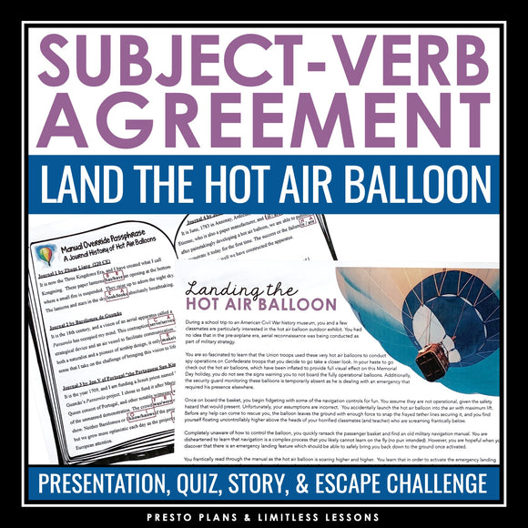 Subject Verb Agreement Grammar Activity Escape Room Challenge, Slides, & Quiz