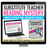 Emergency Sub Plan Activity – Who Stole the Sub Lesson? Digital Reading Mystery