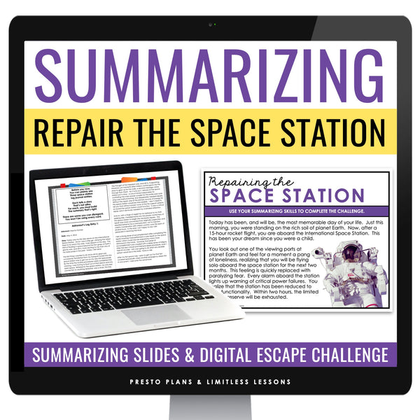 Summarizing a Text Presentation & Escape Room Digital Reading Challenge Activity