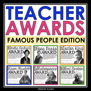 End of the Year Teacher Awards - Famous People School Staff Award Certificates