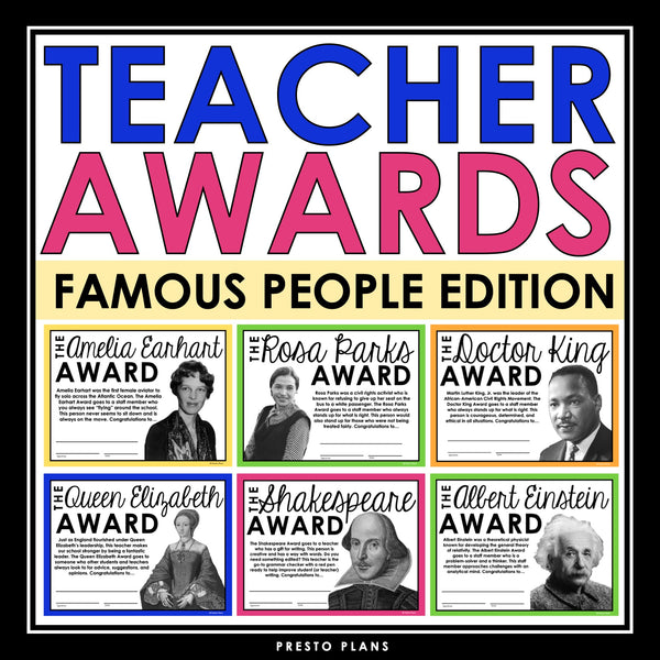 End of the Year Teacher Awards - Famous People School Staff Award Certificates