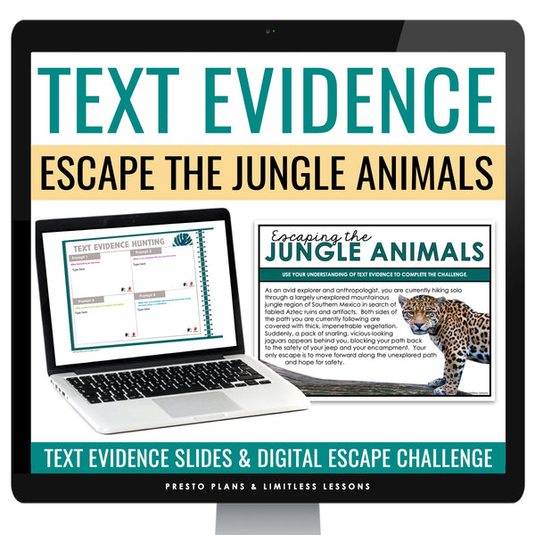 Text Evidence Slides & Citing Evidence Digital Escape Room Reading Activity