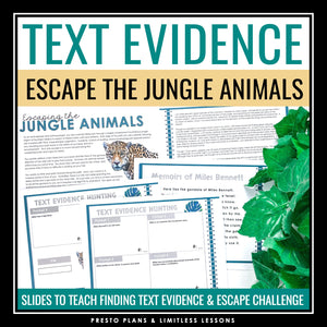 Text Evidence Presentation & Citing Evidence Escape Room Close Reading Activity