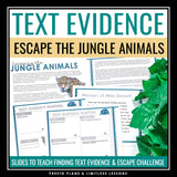 Text Evidence Presentation & Citing Evidence Escape Room Close Reading Activity