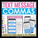 Comma Task Cards Activity and Poster - Correcting Comma Errors in Text Messages