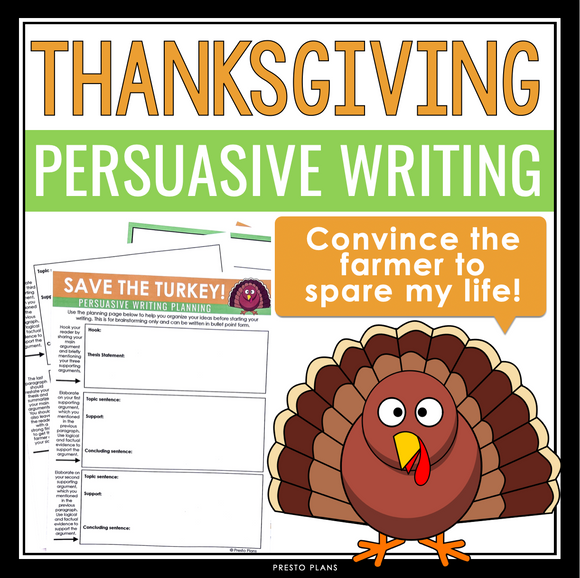 Thanksgiving Persuasive Writing Assignment - Turkey Writes a Letter to Farmer