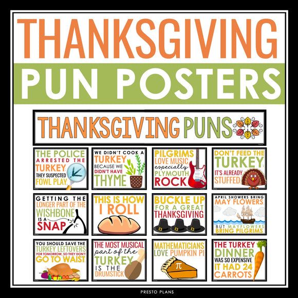 Thanksgiving Pun Posters - Funny Classroom Bulletin Board Decor for Thanksgiving