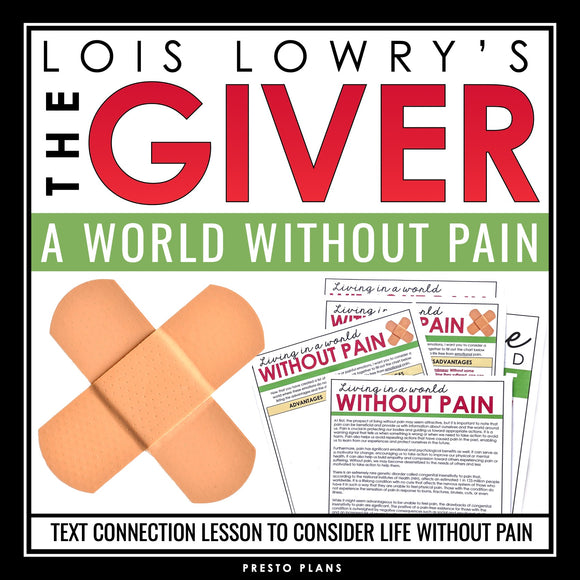 The Giver Activity - A World Without Pain Article and Novel Assignment
