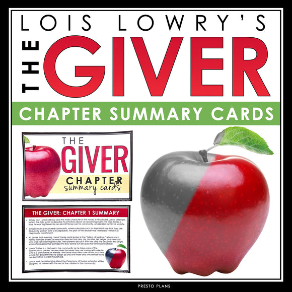 The Giver Chapter Summaries - Plot Summary Cards for Lois Lowry's Novel