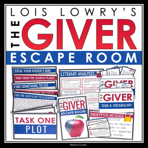 The Giver Escape Room Novel Activity - Breakout Review for Lois Lowry's Novel