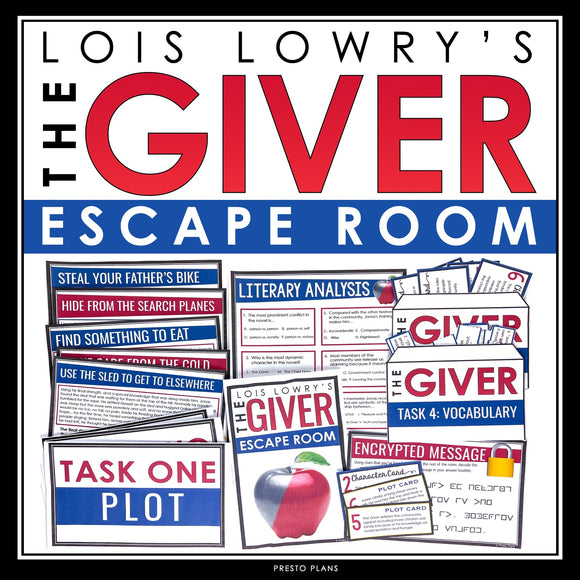 The Giver Escape Room Novel Activity - Breakout Review for Lois Lowry's Novel