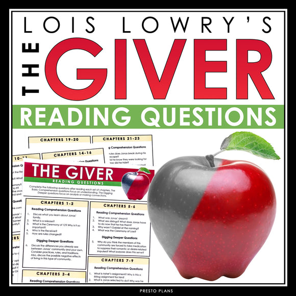 The Giver Questions - Comprehension and Analysis Reading Chapter Questions