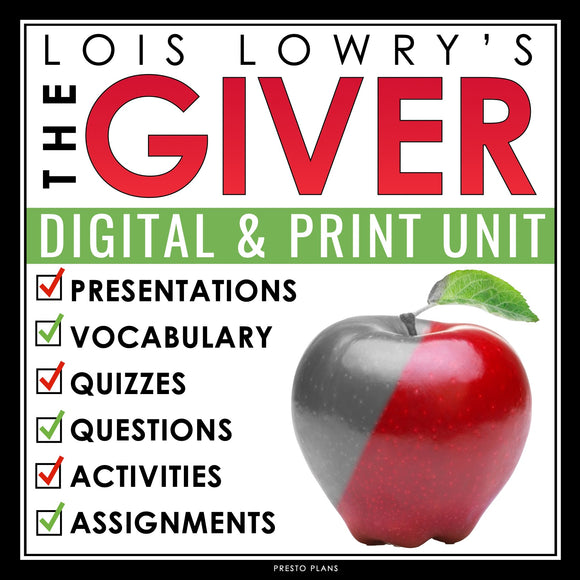 The Giver Unit Plan - Lois Lowry Novel Study Reading Unit Digital Print Bundle