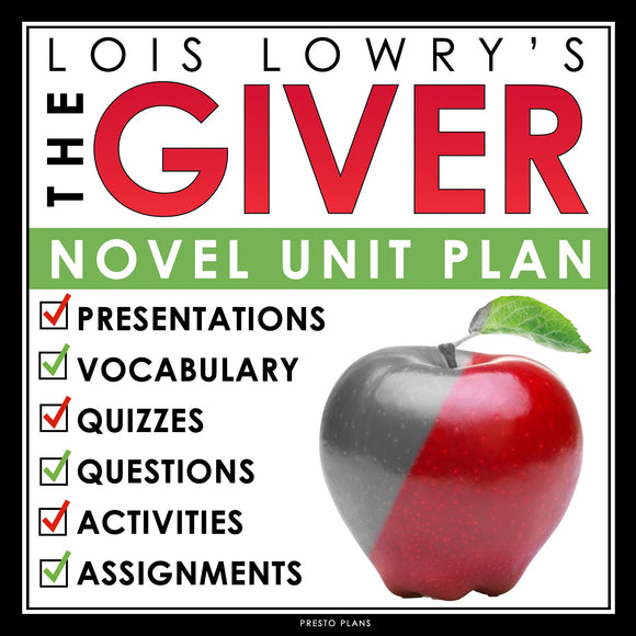 The Giver Unit Plan - Lois Lowry Novel Study Reading Unit