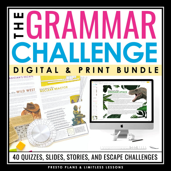Grammar Challenge Digital Print Program - Lessons, Escape Room Games, & Quizzes