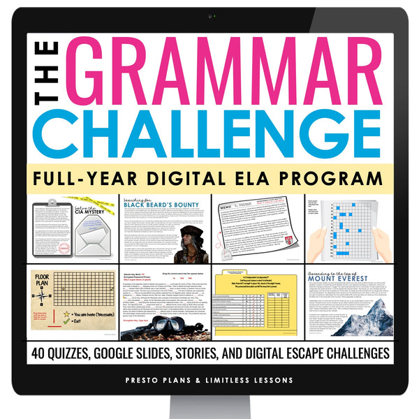 Grammar Challenge Digital Program - Lessons, Escape Room Style Games, & Quizzes
