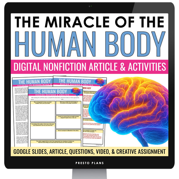 Nonfiction Reading Comprehension Digital Article & Activities - The Human Body