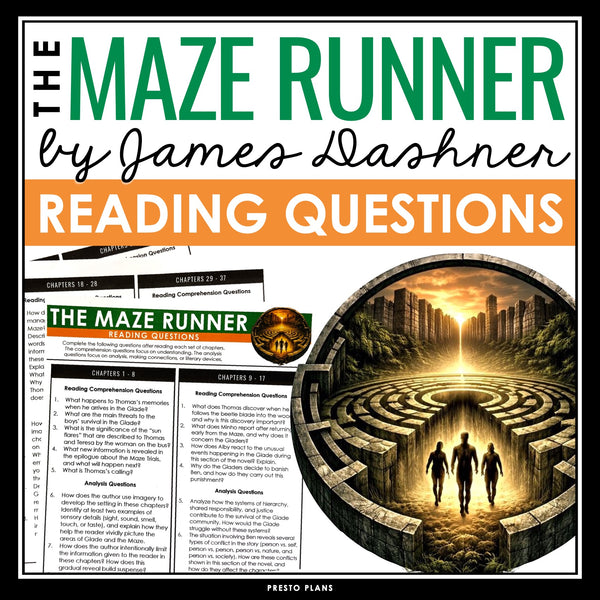 The Maze Runner Questions - Comprehension & Analysis Novel Chapter Questions