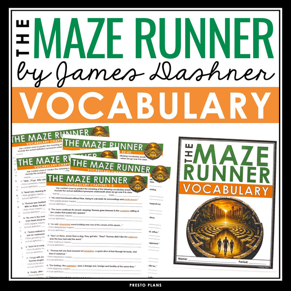 The Maze Runner Vocabulary Booklet, Presentation, and Answer Key