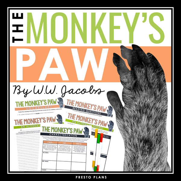 The Monkey's Paw by W.W. Jacobs - Short Story Slides, Assignments, & Activities