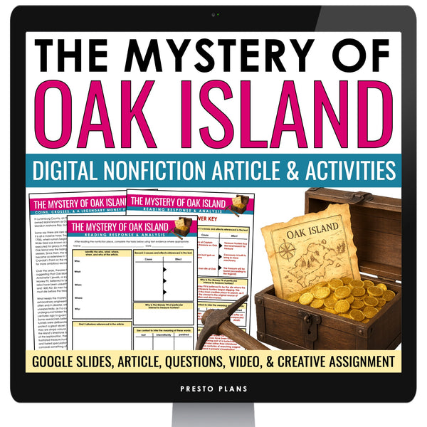 Oak Island Mystery Nonfiction Reading Comprehension Digital Article & Activities