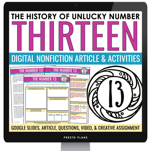 Nonfiction Reading Comprehension Digital Article & Activities - The Number 13