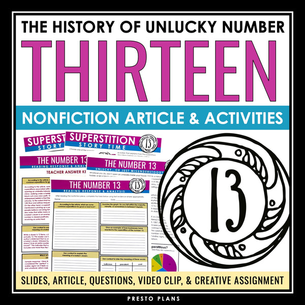 Nonfiction Reading Comprehension Article and Activities - The Number 13