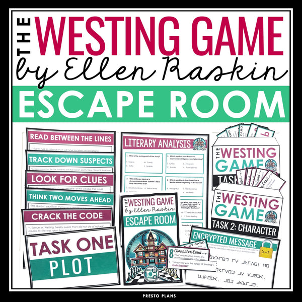 The Westing Game Escape Room Activity - Breakout Review for Ellen Raskin's Novel