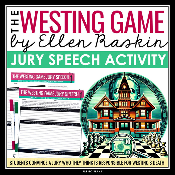 The Westing Game Activity - Jury Speech Creative Novel Study Reading Response