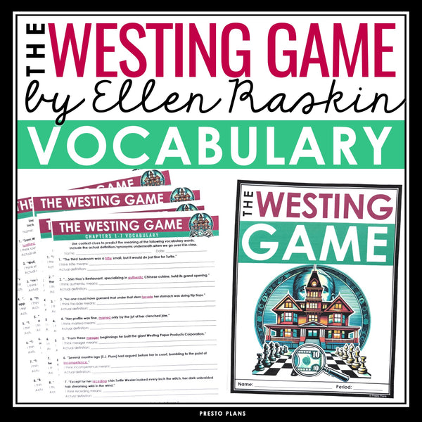 The Westing Game Vocabulary Booklet, Presentation, and Answer Key