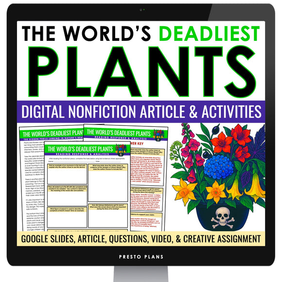 Nonfiction Reading Comprehension Digital Article & Activities Deadliest Plants