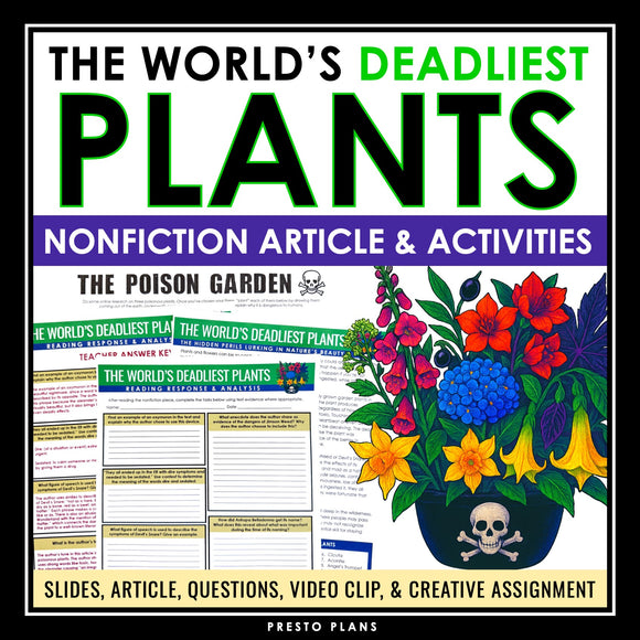 Nonfiction Reading Comprehension Article and Activities - Deadliest Plants