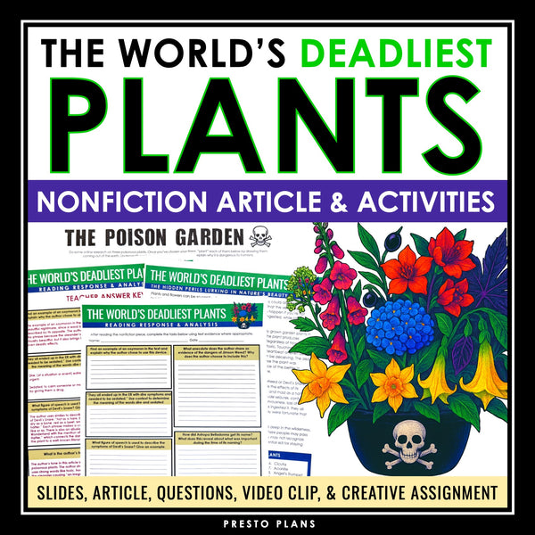 Nonfiction Reading Comprehension Article and Activities - Deadliest Plants
