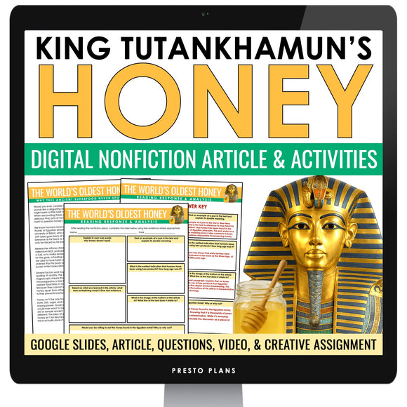 Nonfiction Reading Comprehension Digital Article & Activities - King Tut's Honey