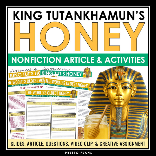 Nonfiction Reading Comprehension Article and Activities - King Tut's Honey