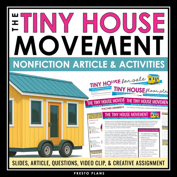 Nonfiction Reading Comprehension Article and Activities - Tiny House Movement