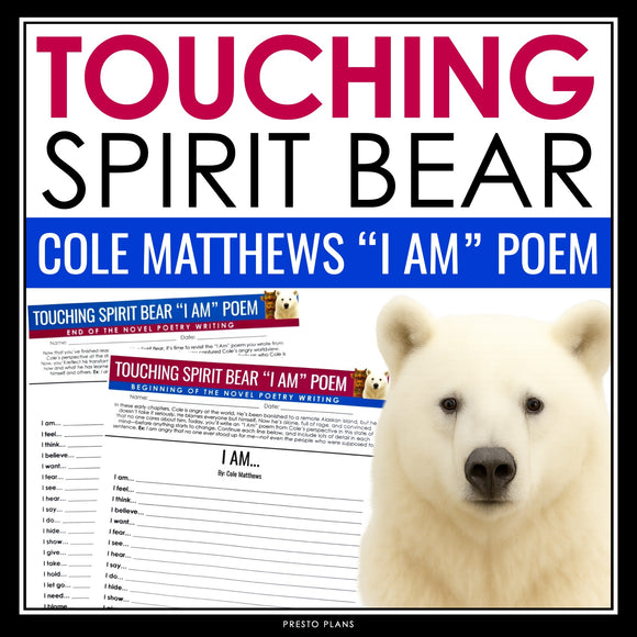 Touching Spirit Bear Poetry Characterization Novel Activity - Cole's I Am Poem