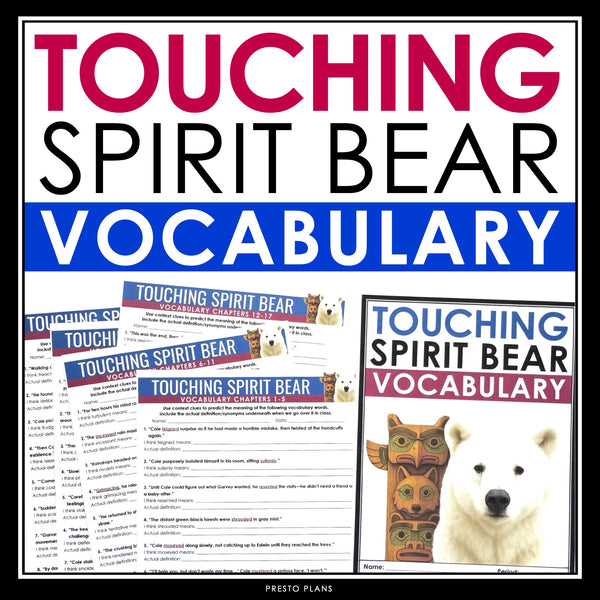 Touching Spirit Bear Vocabulary Booklet, Presentation, and Answer Key