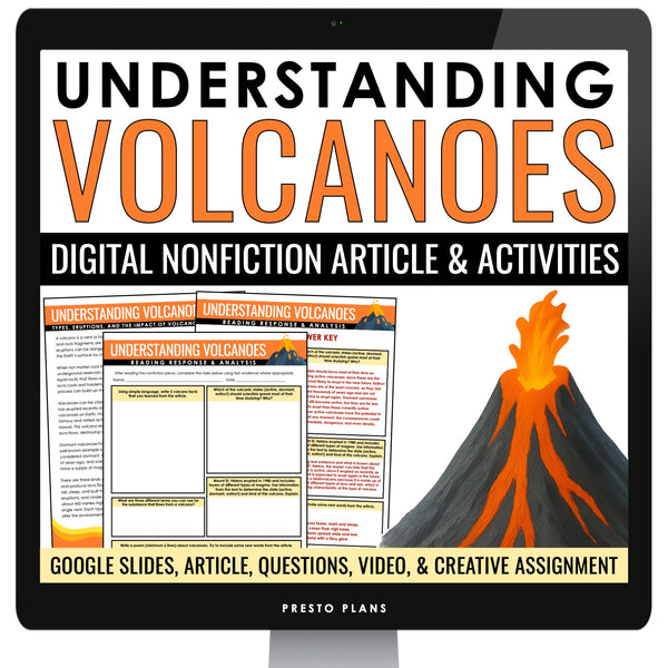 Nonfiction Reading Comprehension Digital Article and Activities - Volcanoes