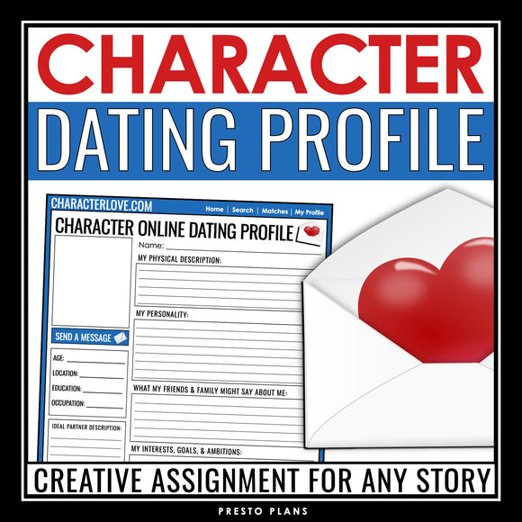 Valentine's Day Character Analysis Assignment For Any Reading - Dating Profile