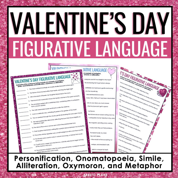 Valentine's Day Figurative Language Assignments - Literary Devices Activity